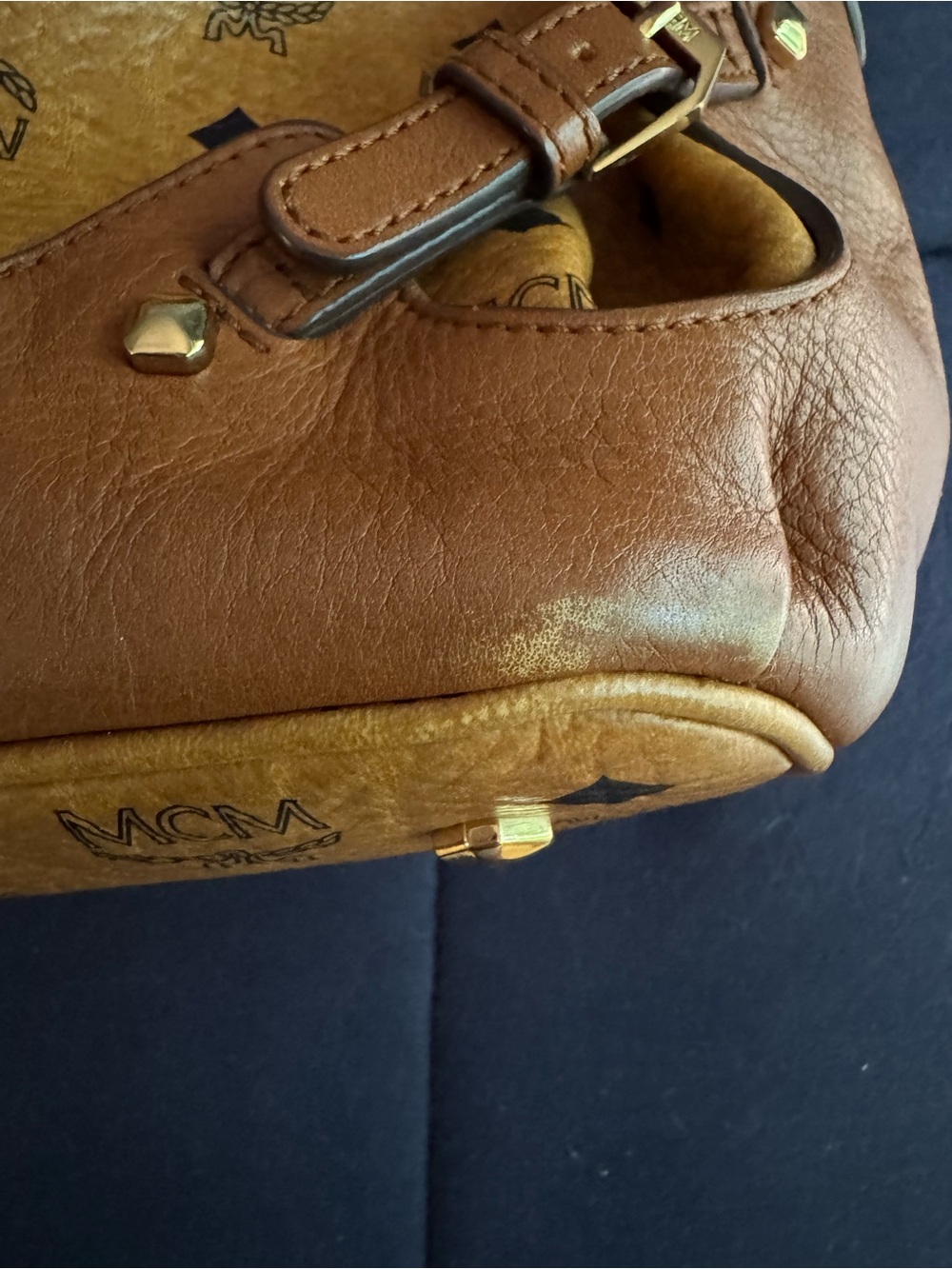 MCM Cognac Logo Visetos Satchel in Brown - Picture 5 of 10